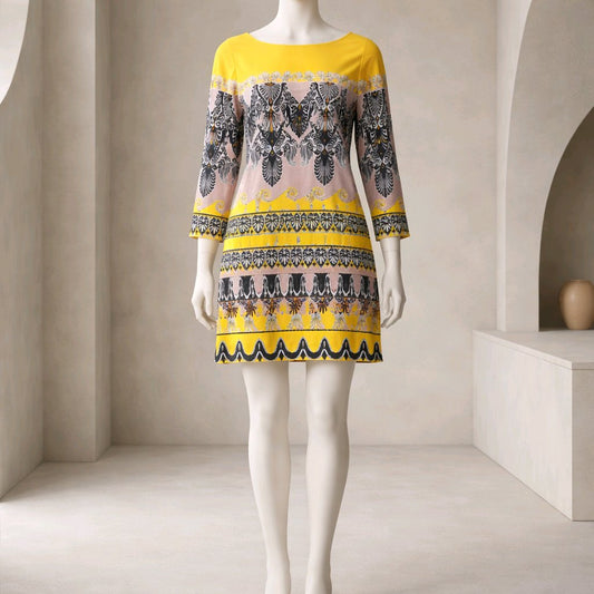 J Crew Jules Silk Dress Geometrical Paisley Bohemian Button CJ Crew Jules Silk Dress Geometrical Paisley Bohemian Button Closure Bol