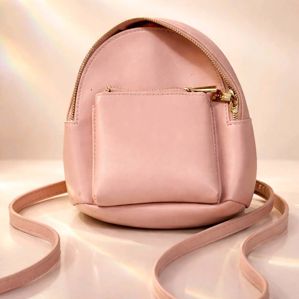 Miniso Mini Backpack Pu Leather Zips Pouch Travel Adjustable Chic Casual