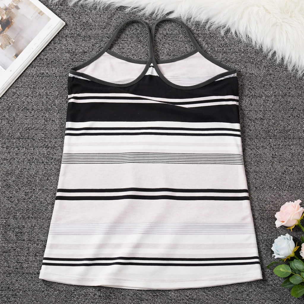 Lululemon Power Y Tank Racerback Luon Lycra Shelf Bra Spaghetti Straps Striped