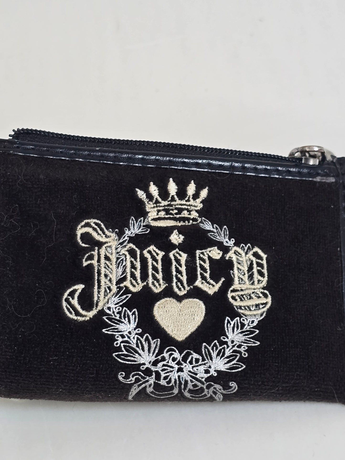 Juicy Couture Vintage Y2k Goth Velour Coin Card Keychain Zipper Embroidered
